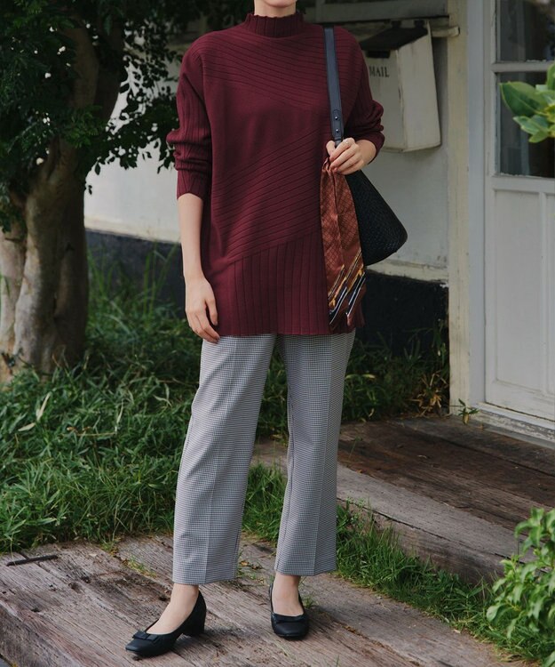 Tiaclasse 【新色追加・洗える】ランダムリブ編みドルマンニットチュニック ボルドー