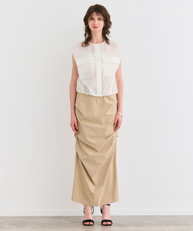 BEIGE， 【接触冷感/UVカット/洗える】YANN / サイドタックIラインロングスカート Beige