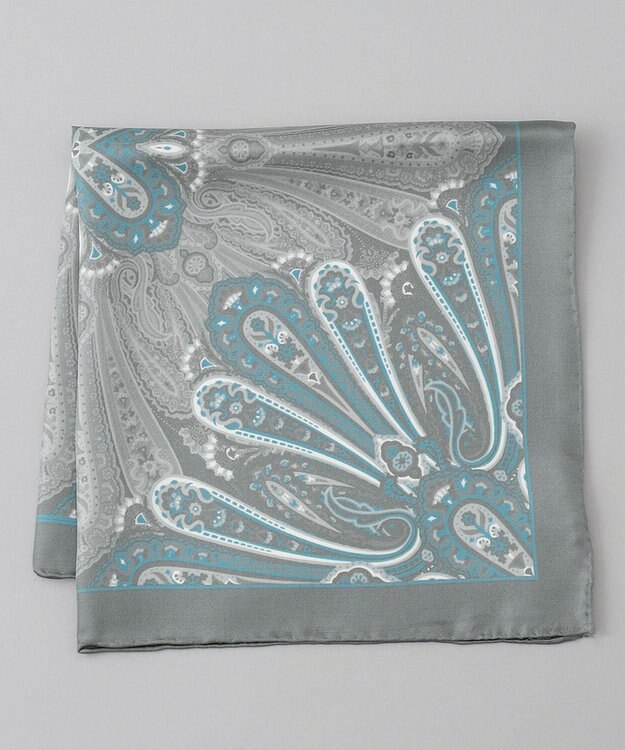 GOTAIRIKU 日本製【シルク100％】オリジナル柄チーフ_ペイズリー グレー系4