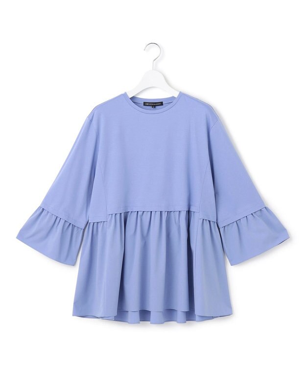 23区 【洗える】シルキータフタコンビ ペプラム カットソー スカイブルー系