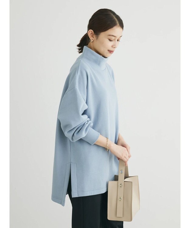 Green Parks Ｂｒｕｓｈｅｄ　タートル裏起毛チュニック Sax