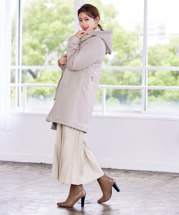 Tiaclasse スエードボンディグフード付きコート グレー