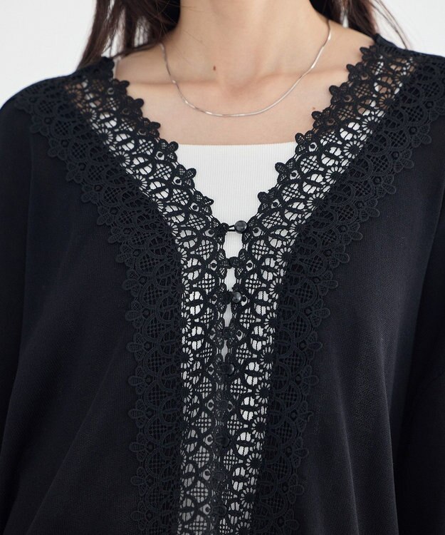 earth music&ecology 【2WAY】レーストリムシアーニットカーディガン Black