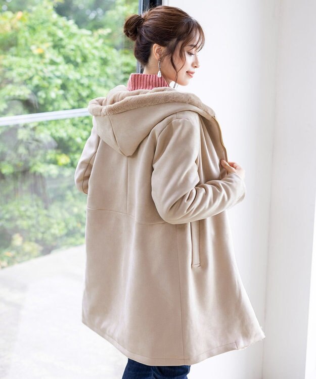 Tiaclasse スエードボンディグフード付きコート ベージュ