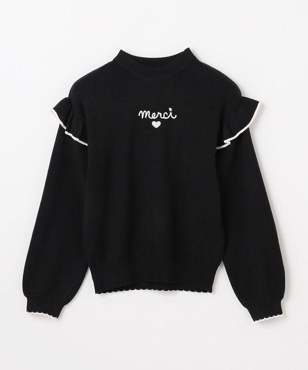 ANY KIDS 肩フリル しあわせタッチニット ブラック