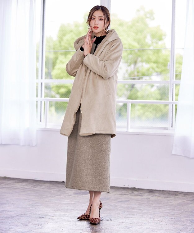 Tiaclasse スエードボンディグフード付きコート ベージュ