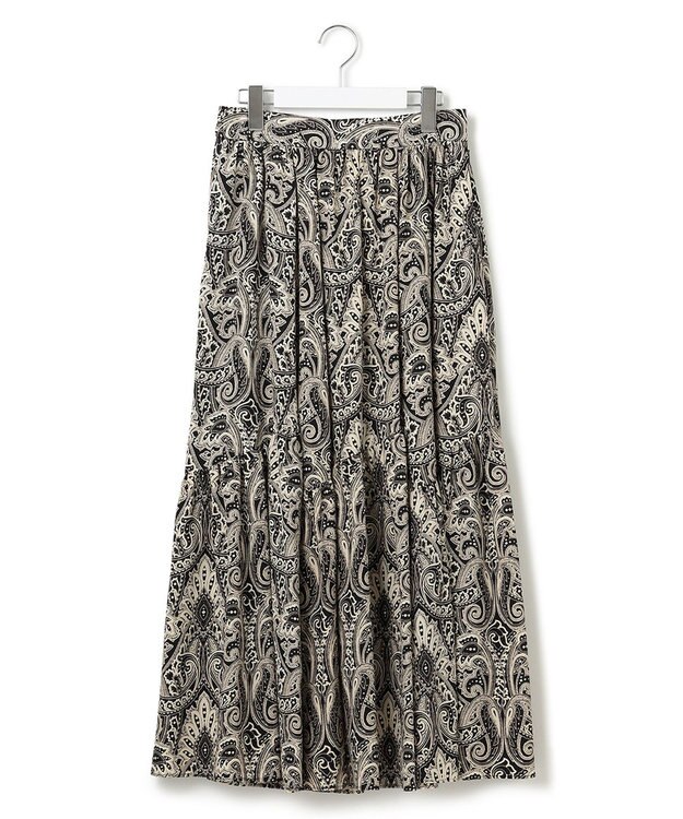 23区 【洗える】フレンチペイズリーデシン ティアードスカート ブラックプリント