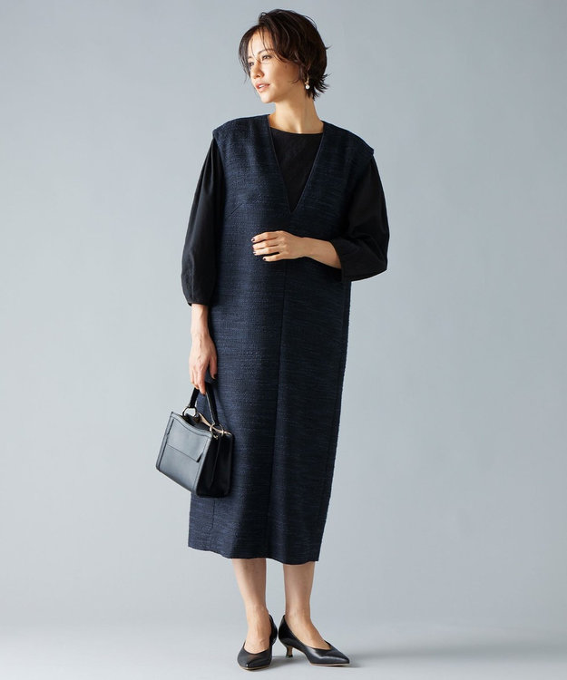 自由区 S 【洗える】コードエンブロイダリーボートネック ブラウス ミッドナイト