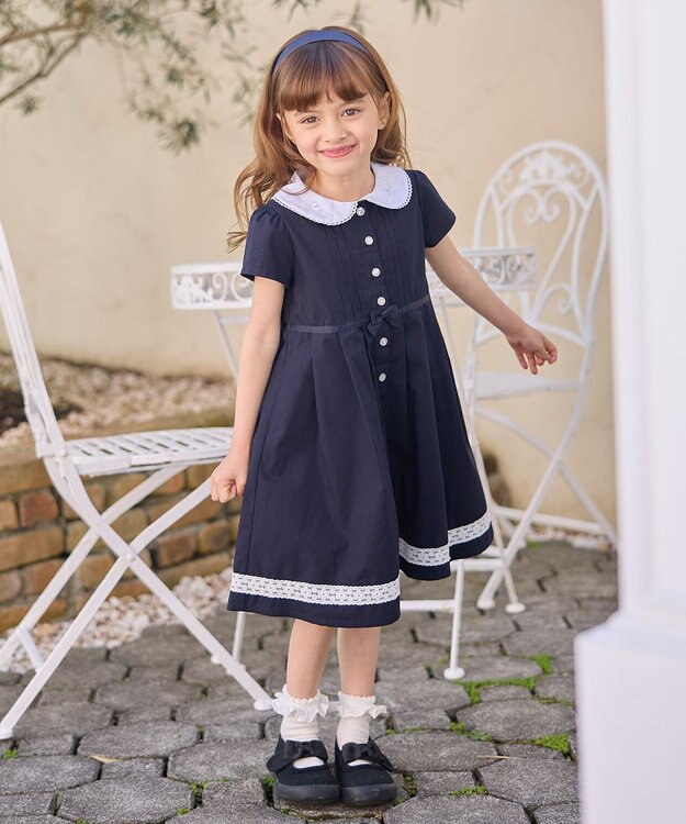 ANY KIDS 襟付き 半袖 ワンピース ネイビー