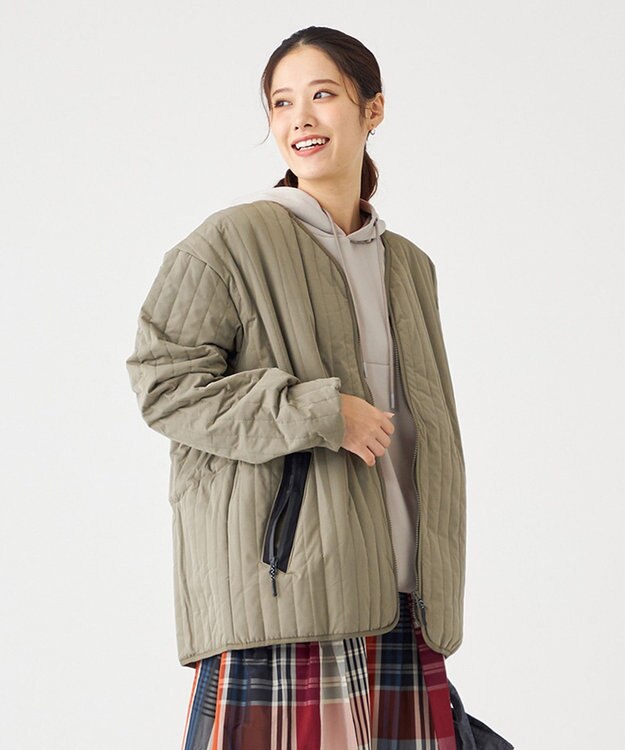 SHARE PARK LADIES 【UNISEX】キルティング蓄熱中綿 Ｖカーディガン（Mサイズ） カーキ