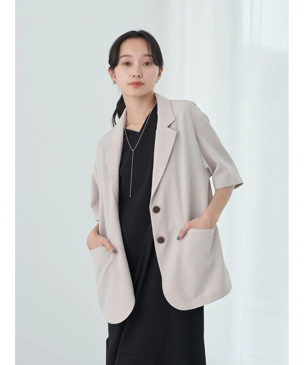 earth music&ecology リネンライク５分袖ジャケット Beige