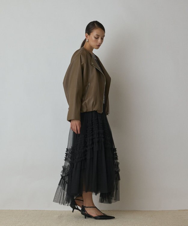 GRACE CONTINENTAL フェイクレザーライダース カーキ