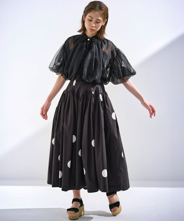 組曲 L 【組曲×setsuko sagittaire】カーヴィフレアスカート ブラック×ドット系5