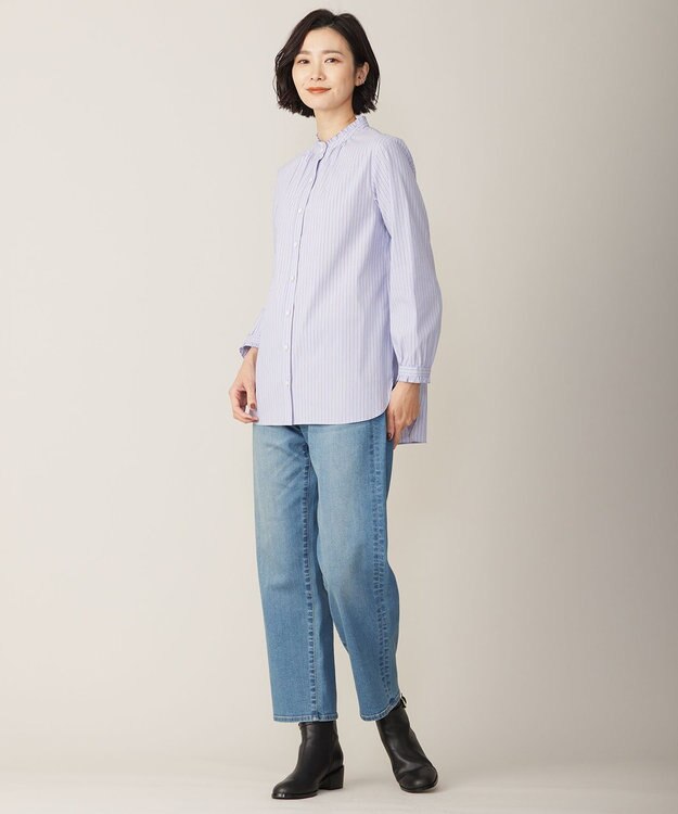 J.PRESS LADIES S 【洗える】BASIC STRETCH DENIM ボーイフィット パンツ ダルブルー系