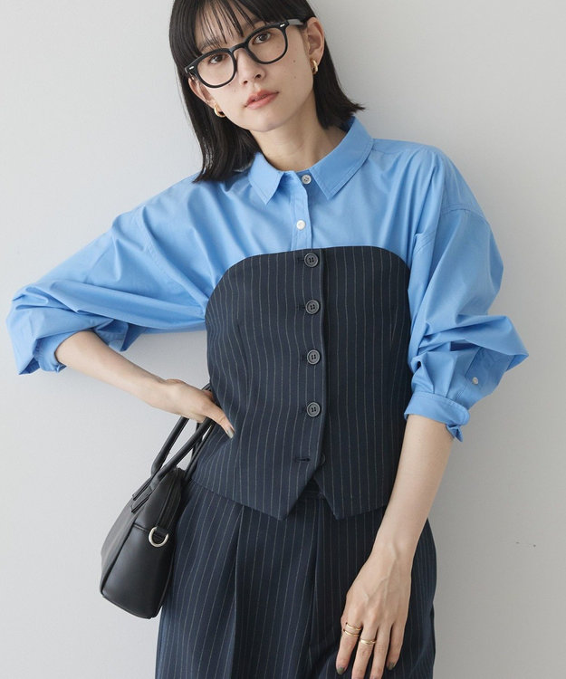 AMERICAN HOLIC 【2WAY】イージーケアフロントボタンビスチェ Stripe Navy