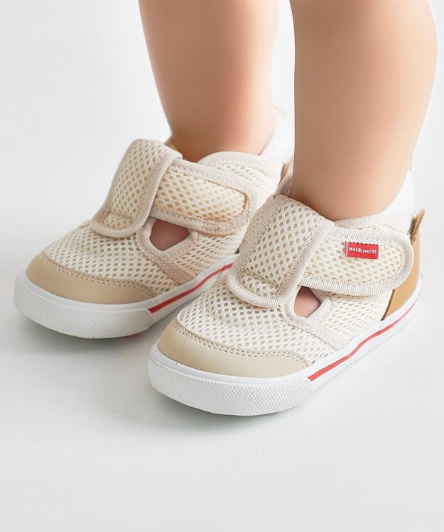 MIKI HOUSE HOT BISCUITS 【14-15cm】かかと顔 メッシュ セカンドベビーシューズ アイボリー
