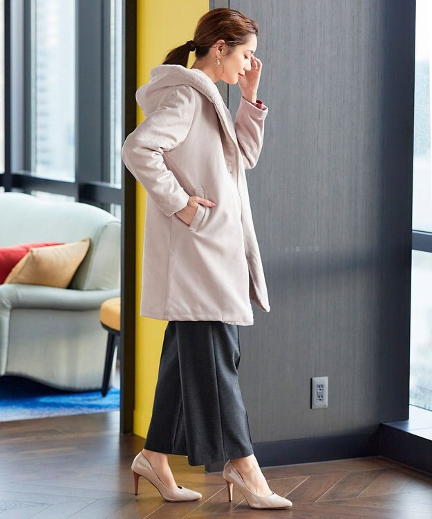 Tiaclasse スエードボンディグフード付きコート ピンク