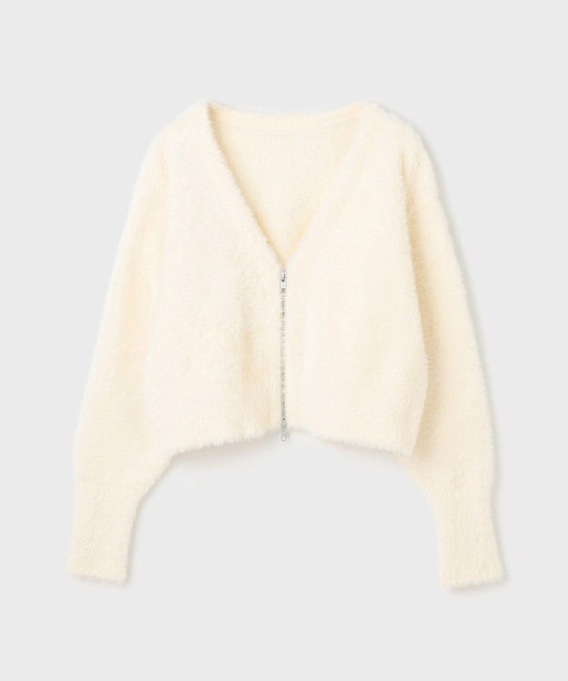 GRACE CONTINENTAL フェザーzipニットカーディガン ホワイト