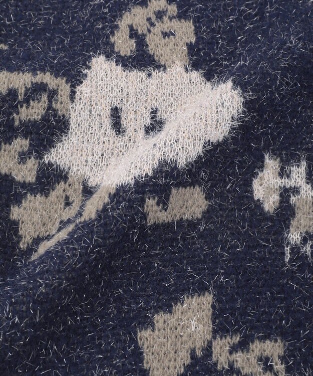 earth music&ecology フラワージャガードラメシャギーカーディガン Navy