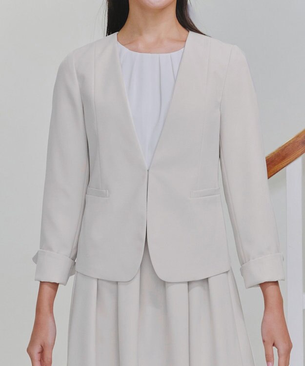 Tiaclasse L 【ダブルクロス・洗える】カラーレスジャケット グレージュ