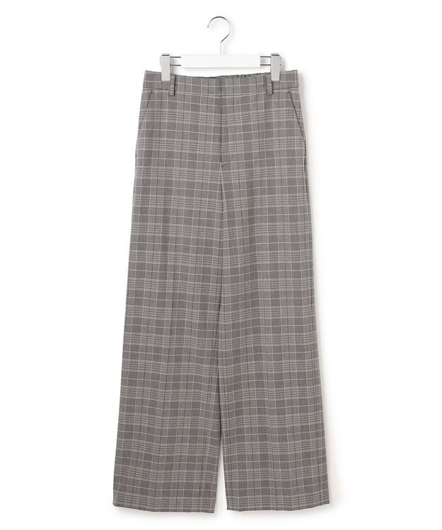 23区 【洗える】ウォームストレッチ チェック ワイド パンツ グレーチェック