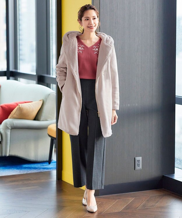 Tiaclasse スエードボンディグフード付きコート ピンク