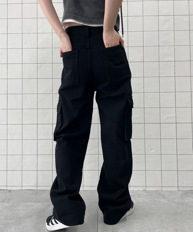 WEGO マルチポケットワイドカーゴパンツ ブラック
