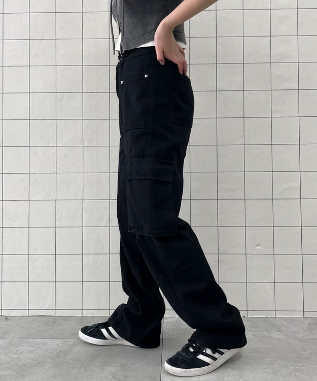 WEGO マルチポケットワイドカーゴパンツ ブラック
