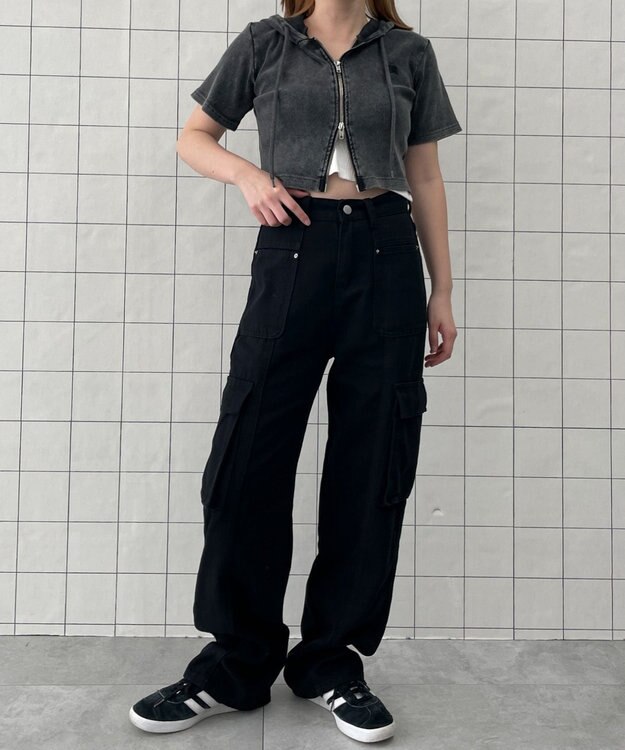 WEGO マルチポケットワイドカーゴパンツ ブラック