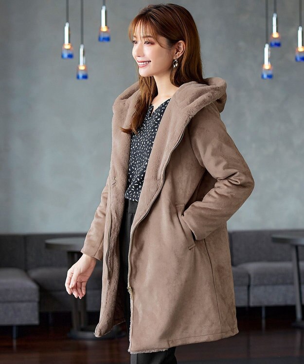 Tiaclasse スエードボンディグフード付きコート モカ