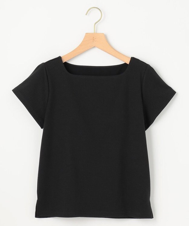 組曲 L 【WEB限定】ストライプジャガード カップ付きTシャツ ブラック系