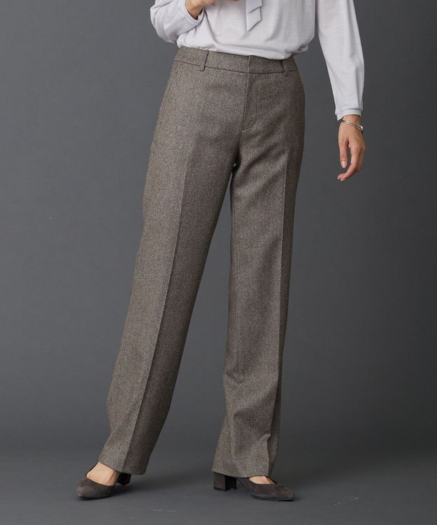 J.PRESS LADIES S 【セットアップ対応】ウールストレッチツイード ストレート パンツ ダークブラウン系