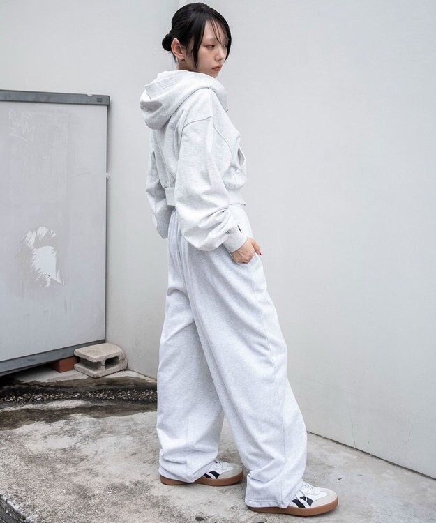 WEGO 【ウエストゴム】スウェットワイドパンツ アッシュグレー