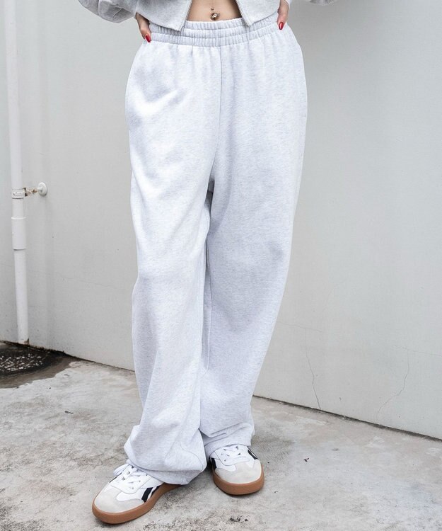 WEGO 【ウエストゴム】スウェットワイドパンツ アッシュグレー