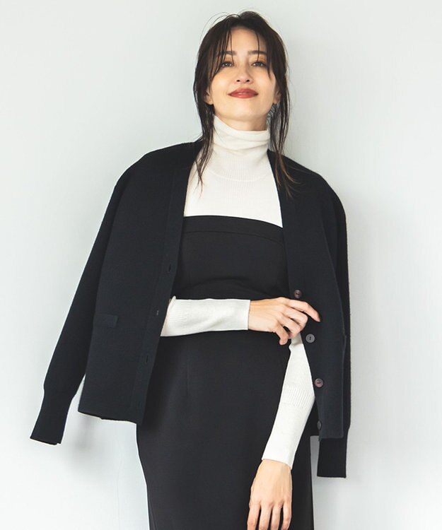 ICB L 【洗える】ソフトカシミヤミックス Vネックニットカーディガン ブラック系