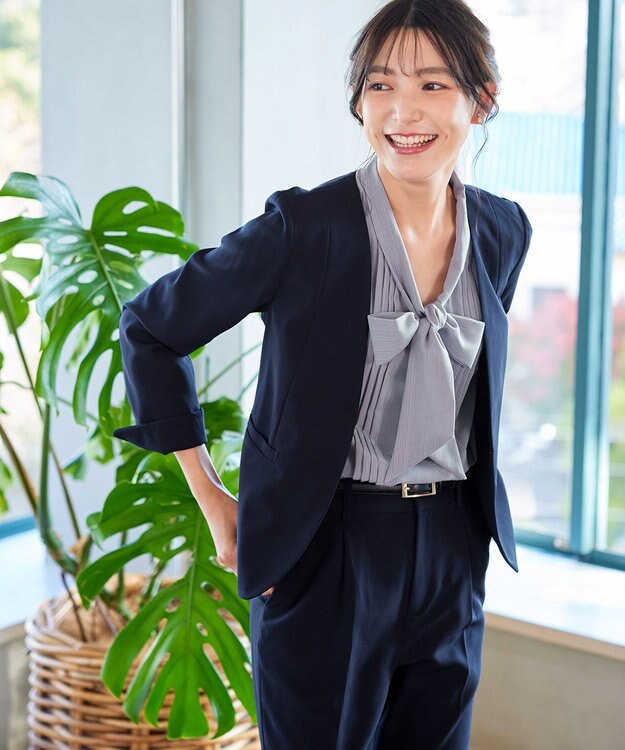 Tiaclasse L 【ダブルクロス・洗える】カラーレスジャケット ネイビー