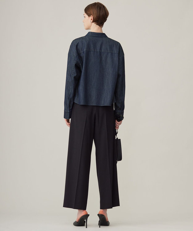 ICB 【洗える】コットンリヨセルデニム クロップドシャツ インディゴ系