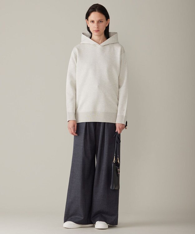 自由区 L 【洗える】シャイニースムースニット パーカー アイボリー系