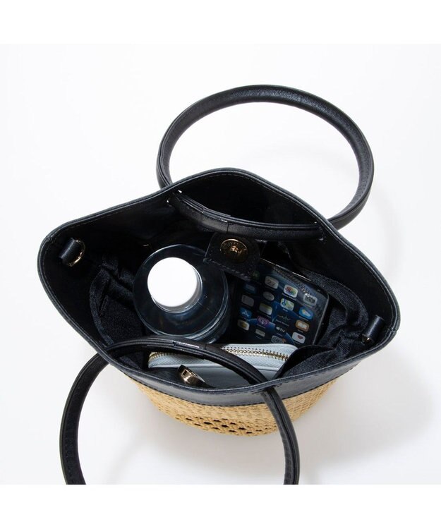 UNBILLION ペルケ perche / エステルメッシュ・牛革丸手2wayバケツバッグ ブラック