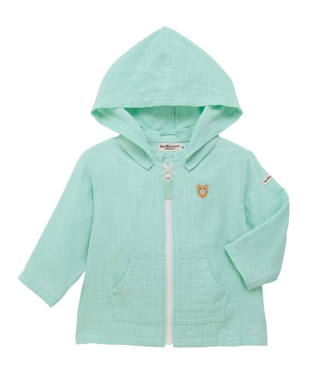 MIKI HOUSE HOT BISCUITS 【80-120cm】二重織ガーゼ素材 パーカ アイスグリーン