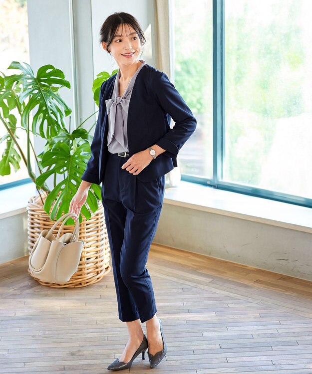 Tiaclasse L 【ダブルクロス・洗える】カラーレスジャケット ネイビー