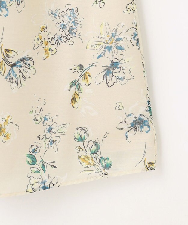 自由区 L エアリーローン花柄プリント スカート ベージュ×ブルー