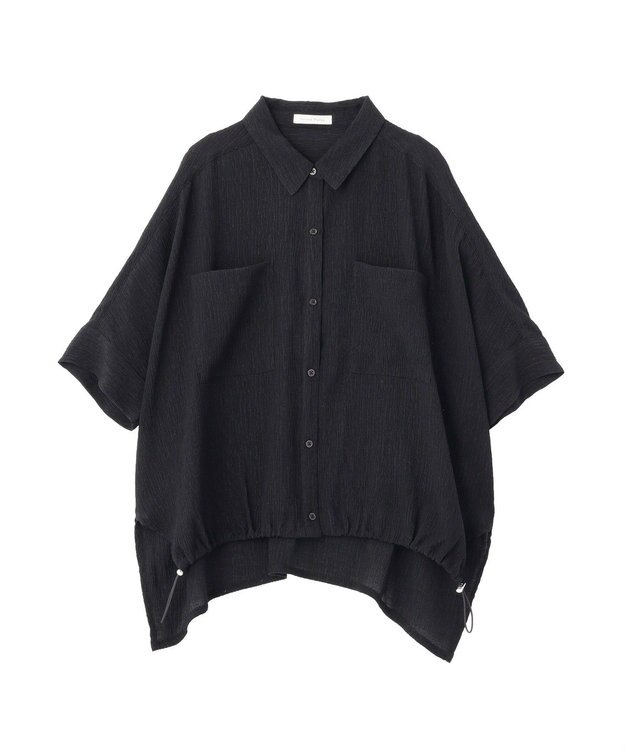 Green Parks 表面感裾ドロスト半袖シャツ Black