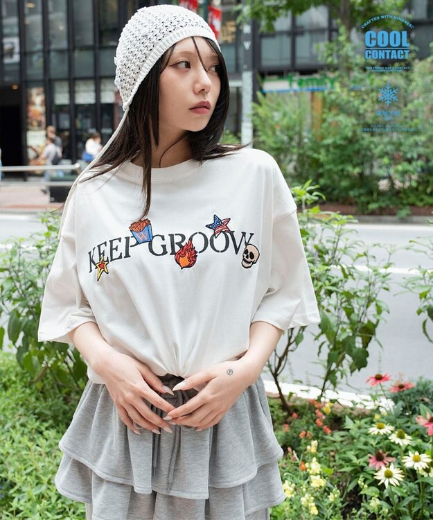 WEGO 【ユニセックス着用ITEM/機能T】接触冷感モチーフ刺繍グラフィックT（SS） ホワイト