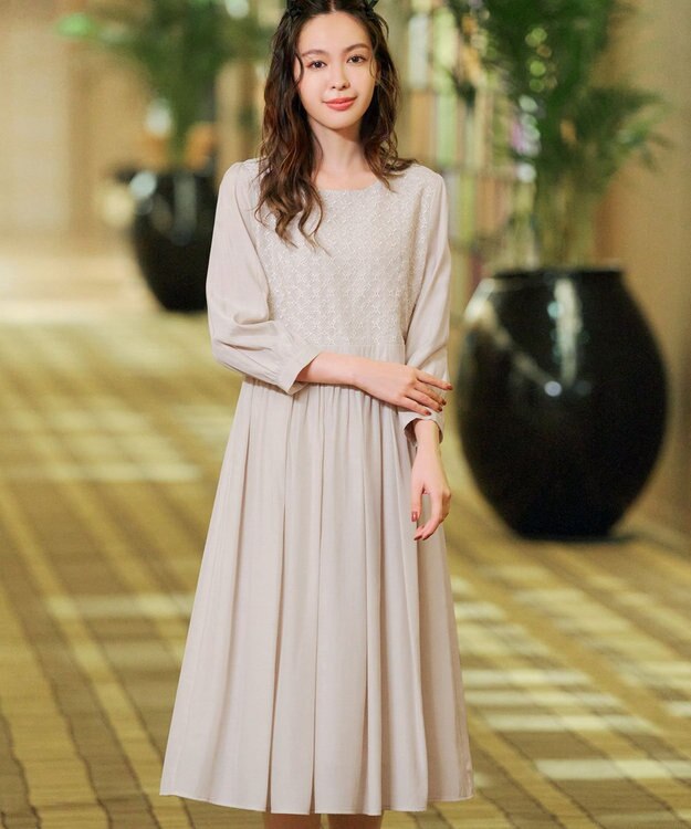 Tiaclasse L 【洗える】レース切替ワンピース ライトベージュ