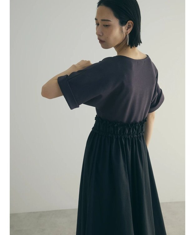 Green Parks armonia.異素材切替ドルマンワンピース Charcoal Gray