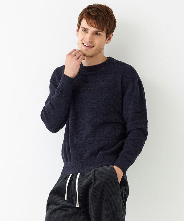 JOSEPH ABBOUD MOUNTAIN 【SPACE／UNISEX】ベアフリースカモフラージュ ニット ネイビー系