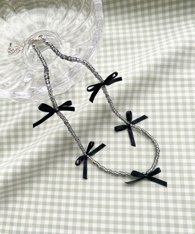 WEGO Lビーズサテンリボンネックレス ブラックその他