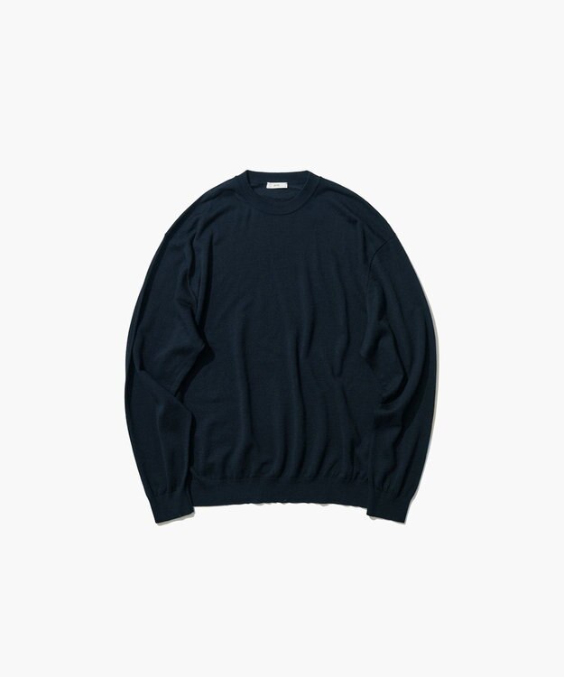 ATON NUBUCK SILK COTTON | クルーネックセーター - UNISEX NAVY
