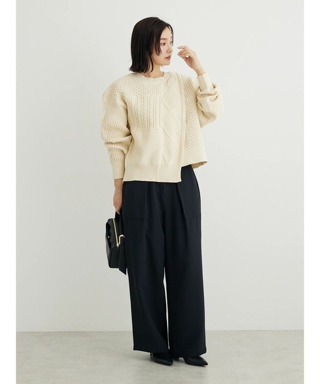 Green Parks ＫＢＦ　２ＷＡＹパッチワークニットカーディガン Off White